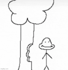 a black and white drawing of two stick figures standing next to each other .