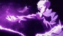 a person is holding a purple lightning bolt in their hand .