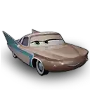 a brown and blue car with green eyes from the movie cars .