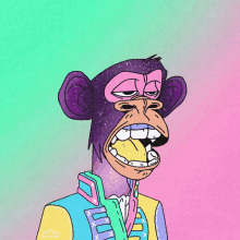 a cartoon of a monkey with a purple face