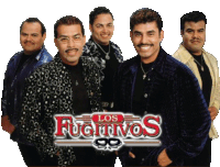 a group of men are posing for a picture with the name los fugitivos on the bottom