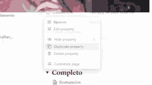 a screenshot of a computer screen showing the options for rename edit property and hide property