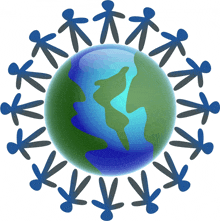 a globe is surrounded by a circle of people holding hands