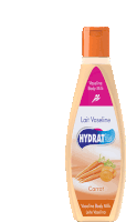 a bottle of carrot vaseline body milk with a purple label