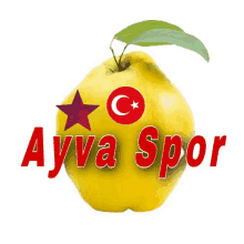 a yellow apple with a red star and the words ayva spor on it