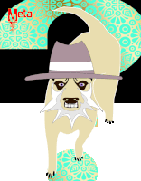 a cartoon of a dog wearing a hat with the word meta in the background