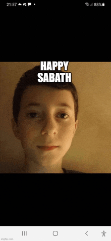 a picture of a young boy with the words happy sabath on it