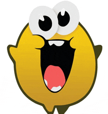 a cartoon illustration of a lemon with a surprised face