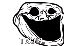 a red troll face with the word troll written on it