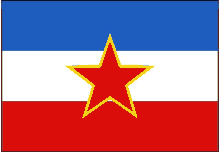 a blue white and red flag with a yellow star in the middle