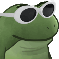 a green frog wearing a pair of sunglasses