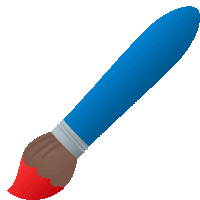 a blue paint brush with a red tip