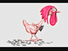 a cartoon chicken with a pink head and a shield that says ctm