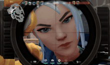 a screenshot of a video game shows a woman looking through a sniper scope at 1:07