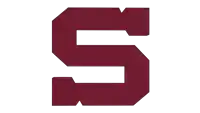 a burgundy letter s is on a white background