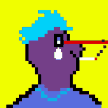 a pixel art of a person smoking a cigarette on a yellow background