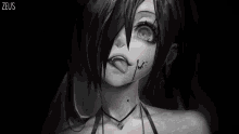 a girl with blood dripping from her mouth and the word senpai written in red