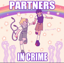 a drawing of a boy and a girl with the words partners in crime