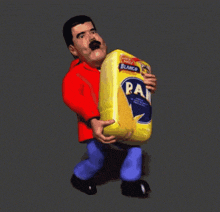 a cartoon man is carrying a large bag of pan