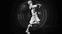 a black and white drawing of a basketball player with the number 1 on his shirt