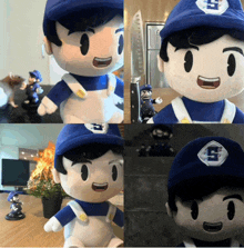 a stuffed toy with a letter s on his hat