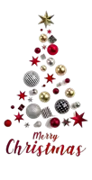 a merry christmas greeting card with a christmas tree made of ornaments