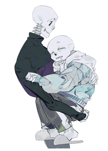 a drawing of a skeleton holding another skeleton in his arms