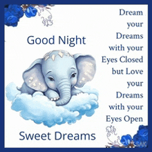 a picture of an elephant with the words good night sweet dreams on it