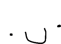 a black and white drawing of a smiley face with two black dots on a white background .