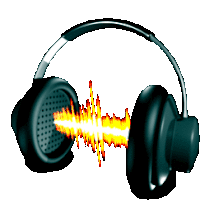 an illustration of a pair of headphones with sound coming out of them