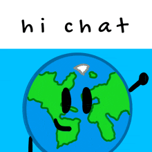 a drawing of a globe with a face and a microphone and the words hichat below it