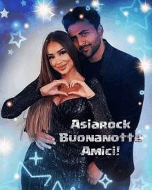 a picture of a man and a woman with asianrock buonanotte amici written on the bottom