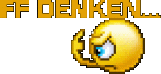 a pixel art of an angry smiley face with the words " denken " behind it