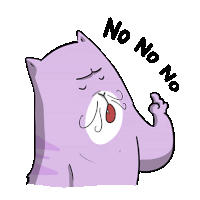 a purple cat is saying no no no in a cartoon drawing