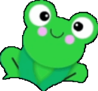 a green frog with big eyes and pink cheeks is smiling and looking at the camera .