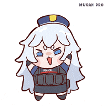 a cartoon of a police officer with white hair