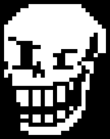 a pixel art drawing of a skull with the words `` i 'm sorry '' written on it .