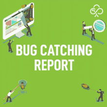 a green background with the words bug catching report in white letters