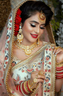 a woman wearing a veil and jewelry has the word bride on the bottom left