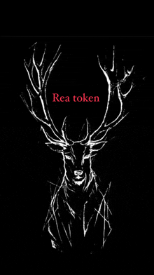 a black and white drawing of a deer with the word rea token underneath it