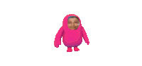 a pink cartoon character with a face on it