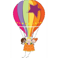 a colorful hot air balloon with a star on top