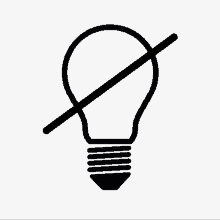 an icon of a light bulb with an x through it