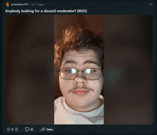 a picture of a man with glasses and a mustache is on a twitter post