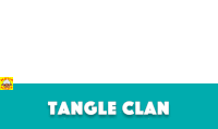 a blue and white banner that says tangle clan on it