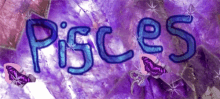 a purple background with the word pisces written in blue