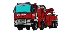 a drawing of a red fire truck that says straz pozarna on the front