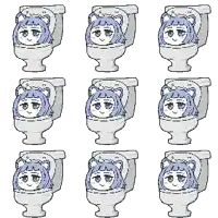 a girl with a cat head is sitting on a toilet