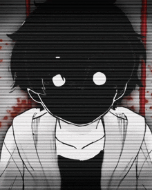 a black and white drawing of a boy with a shadow on his face and blood coming out of his eyes .