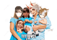 a family posing for a picture with the word tittovci on the bottom right